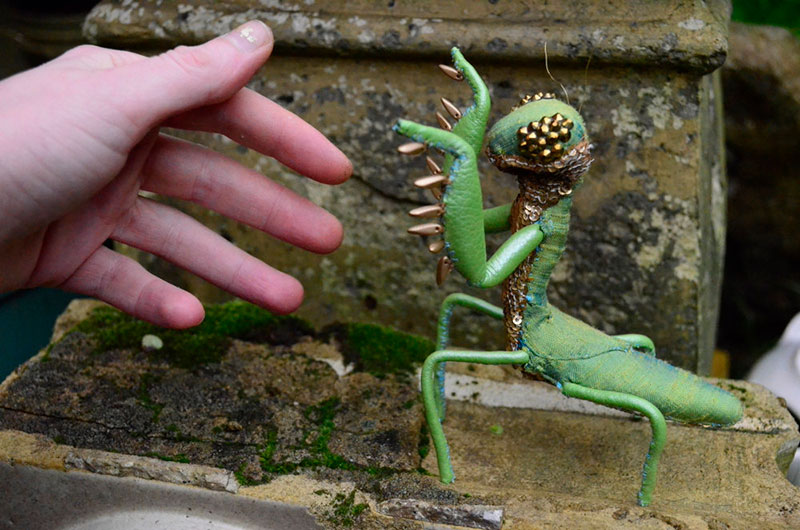 freya gilded creatures fiber soft sculpture praying mantis